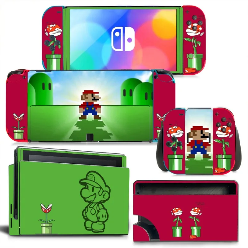 Super Mario Bros Pele Adesivos Capa para Nintendo Switch, Oled Concha Protetora, Controladores Coloridos, Consoles Filme, Presente