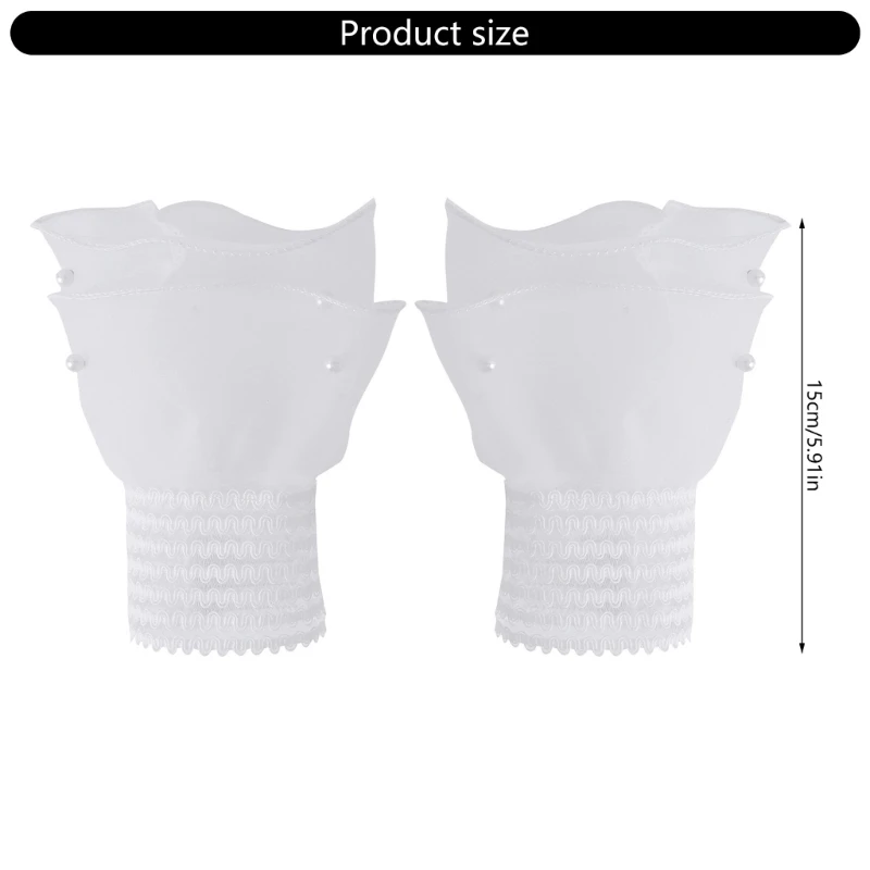 E15F Sarung Tangan Wanita Bergaya Mutiara Berlapis Jaring dengan Lengan Palsu Berumbai dan Manset Renda untuk Pesta Malam Aksesori Sarung Tangan