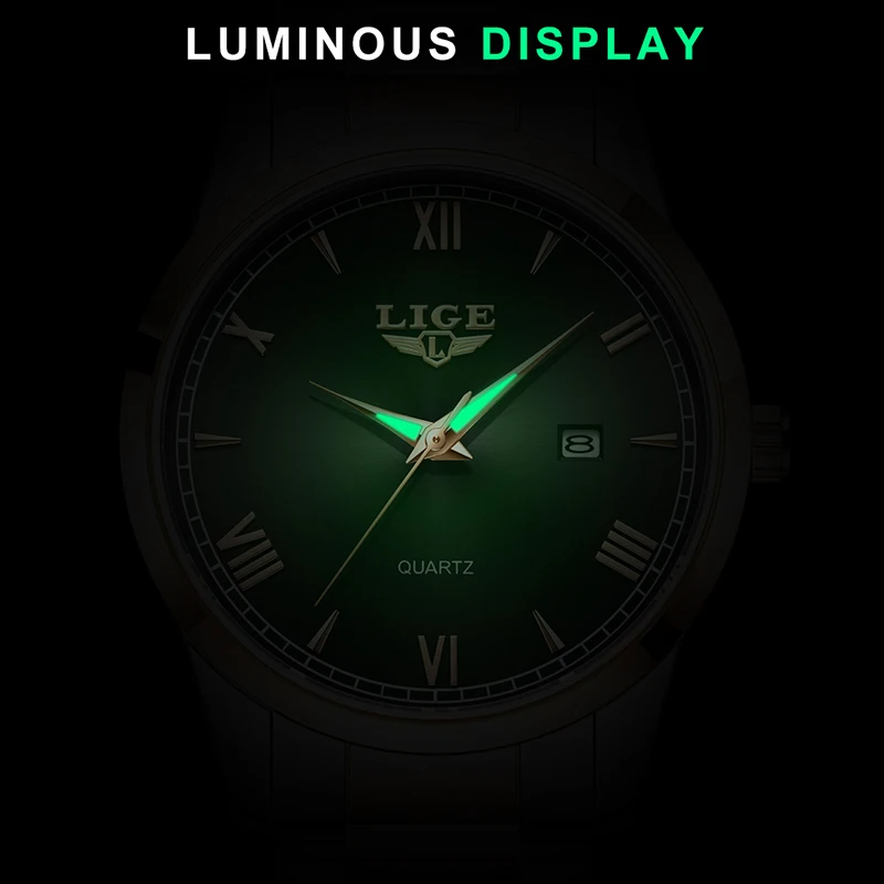 LIGE Men Watch Classic Roman Numeral Quartz Wristwatch for Men Stainless Steel Business Date Waterproof Male Clock Montre Homme