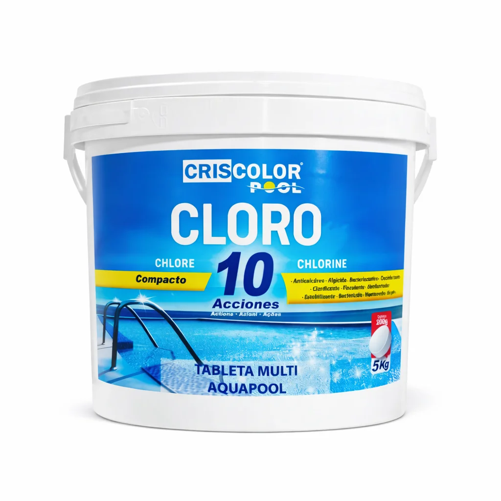 Cloro Multifunción 5 y 10 Acciones Criscolor – Pastillas para Piscinas con Acción Alguicida, Antical, Floculante y Regulador de pH