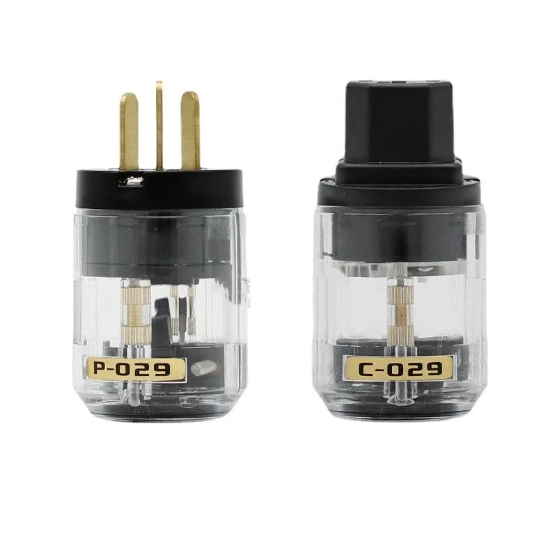 【Y】1 Pair DIY Accessories C-029 P-029 Transparent US Power Plug 24k Gold Plated IEC Audio Connector Female-Male