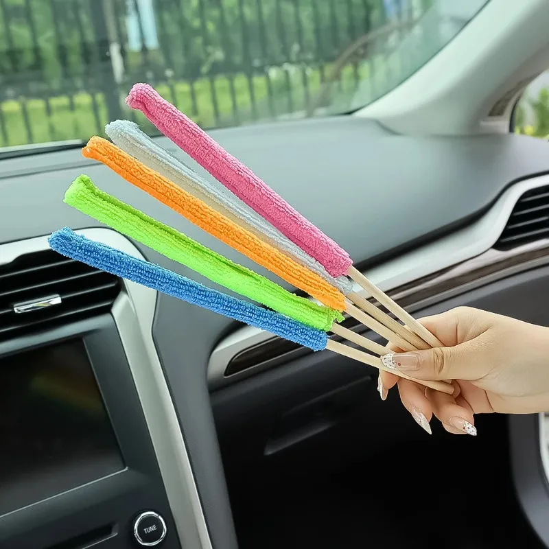 Microfiber Car Detail Cleaning Brush Long Handle Air Conditioner Blind Narrow Dust Collector Stick Auto Wash Cloth Brushes Tool