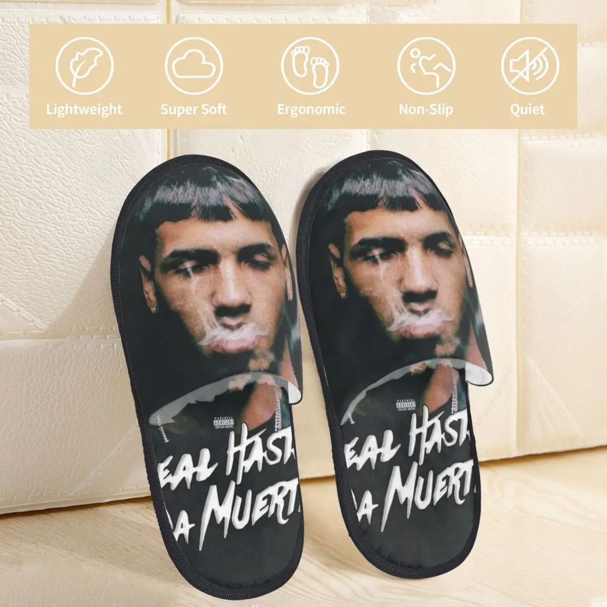 Winter House Cotton Slippers Vintage Anuel AA Rapper Accessories Household Fur Slippers Slides Bedroom Hip Hop Anti Slip Slides