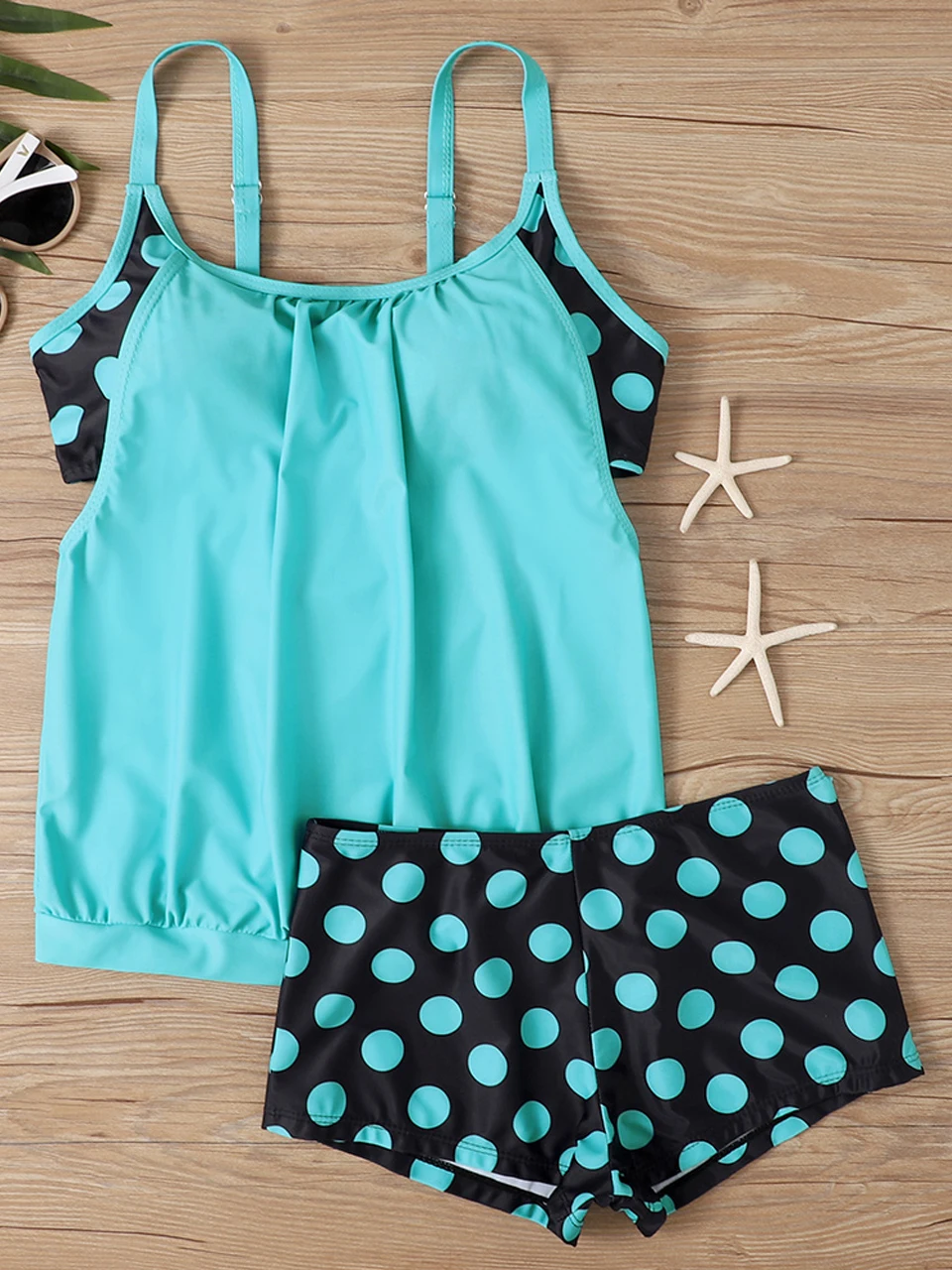 New Summer Women\'s Two Piece Colorful Dot Pattern Tankini Set Holiday Swimwear Female Bathers Bathing Swim Swimsuit Beach Summer