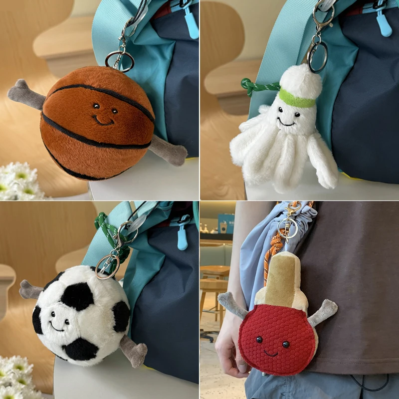 Plush Basketball Ping Pong Badminton Football Doll Bookbag Pendant Small Fashion Accessories Toy Bag Charm Keychain