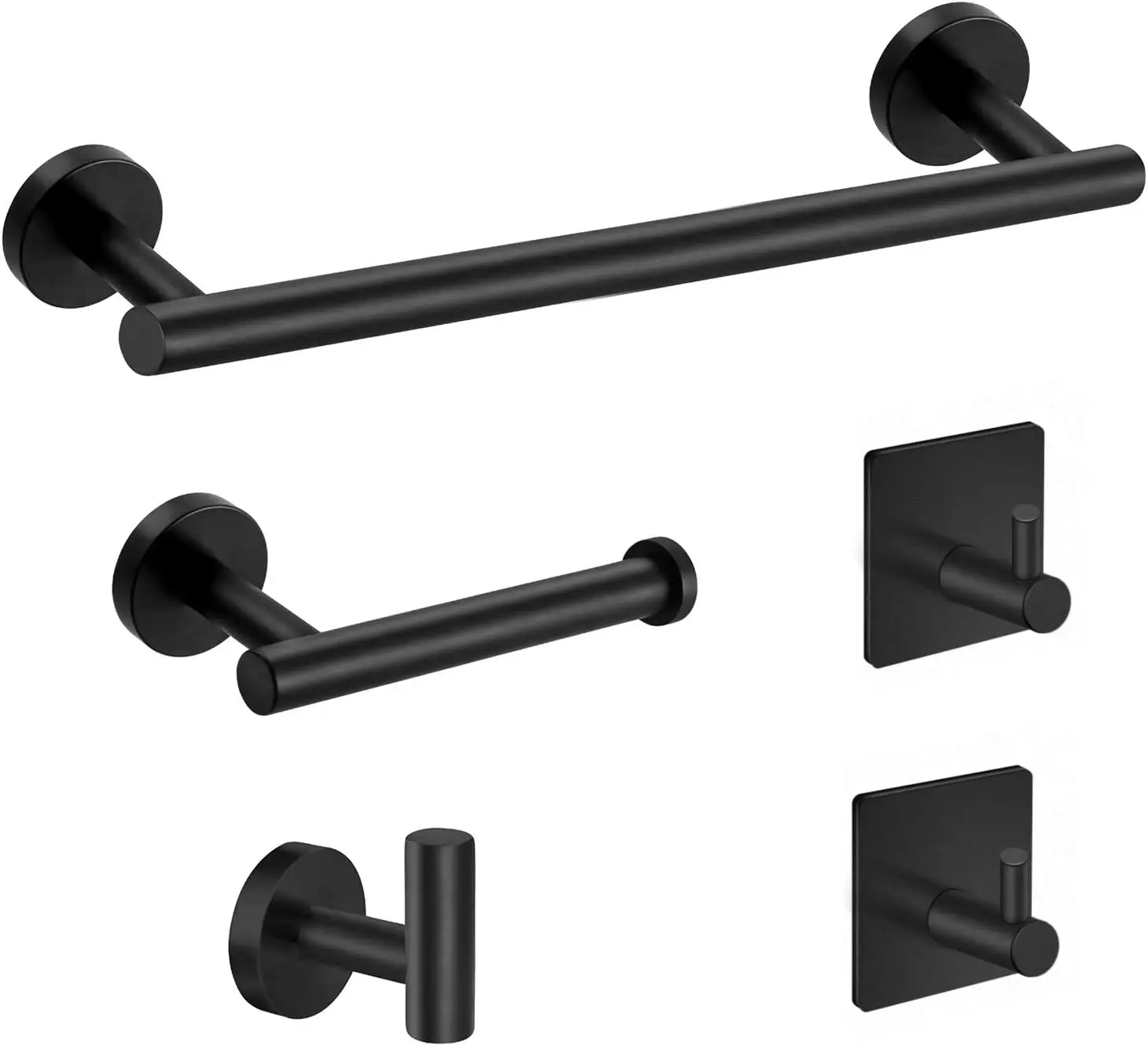 

5-Pieces Matte Black Bathroom Hardware Set SUS304 Stainless Steel Round Wall Mounted - Includes 16" Hand Towel Bar, Toilet Paper