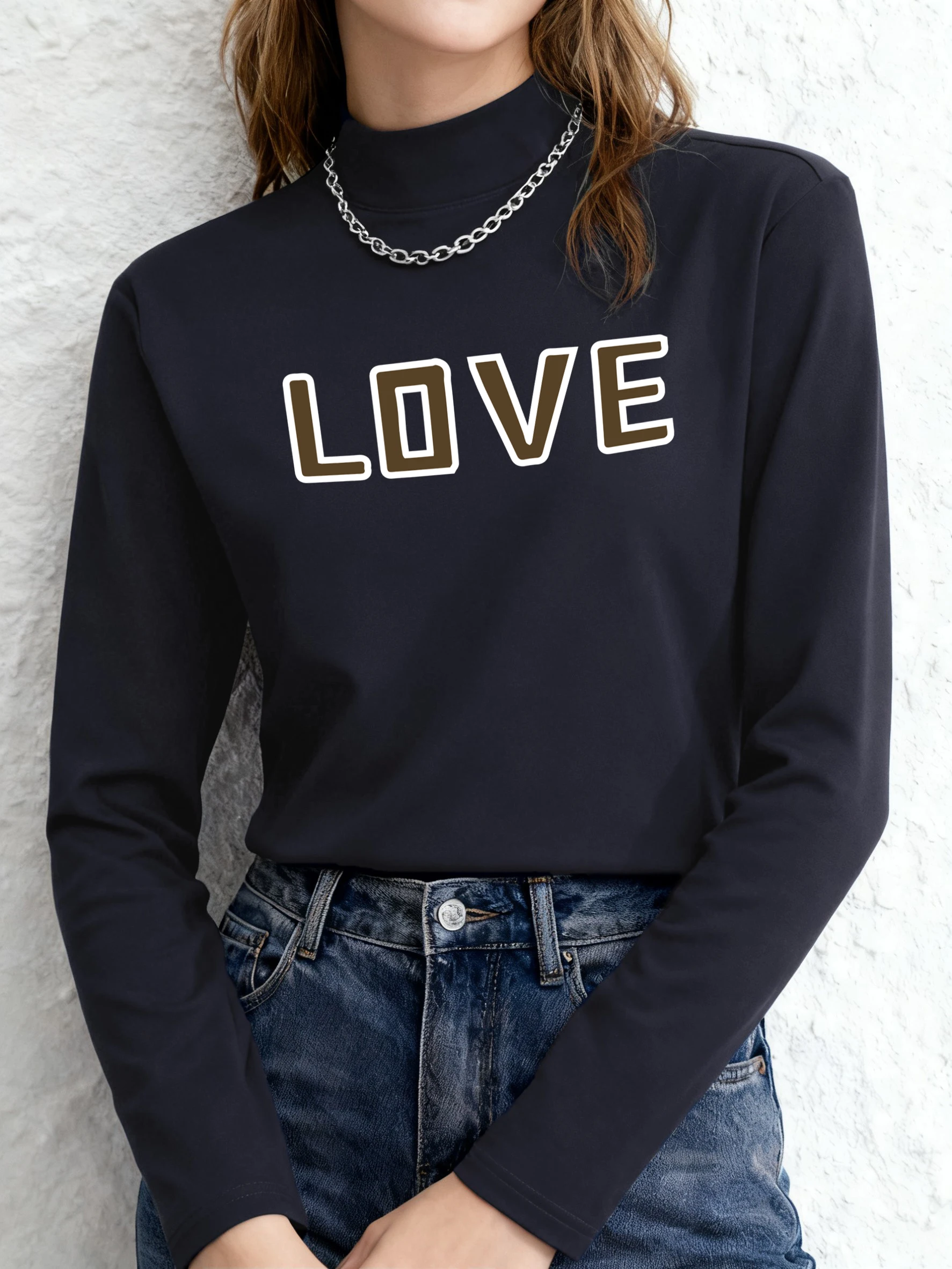 

Базовая рубашка с принтом любовного письма и ангела, женская эластичная рубашка Y2K с длинным рукавом, повседневная осенняя спортивная одежда, флисовые футболки с полувысоким воротником