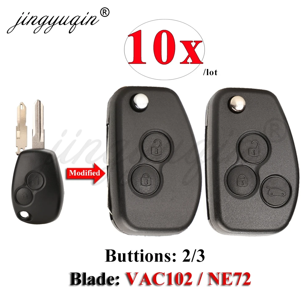 jingyuqin 10pcs VAC102 Ne72 Modified Key Shell For Renault Dacia Modus Logan Clio Espace Nissan 2/3BTN Flip Remote Fob Case