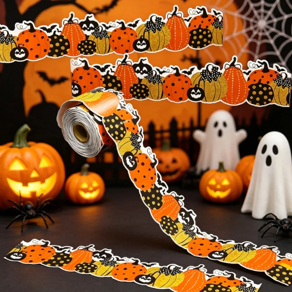 10m Halloween Wave Sticker with Pumpkin Elements for Decorating For Photo Frames Blackboards and Festive Displays