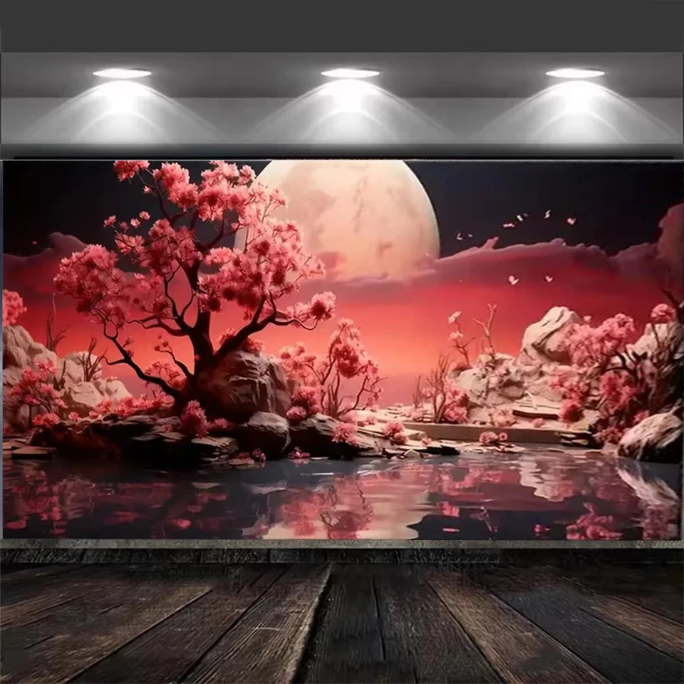 

5D DIY Diamond Painting Fantasy Pink Tree Stone Nature Landscape Diamond Mosaic Jewelry Cross Stitch Home Decoration Accessories