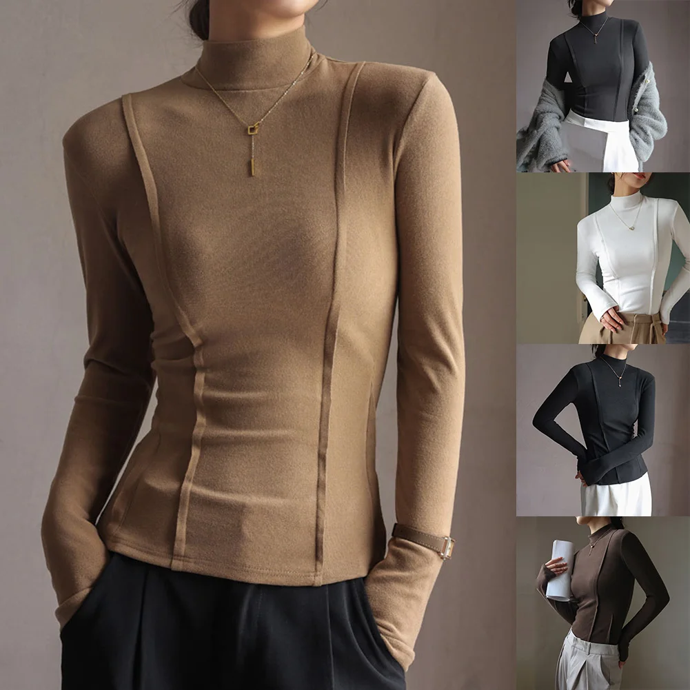 Perfect For Autumn Outings Autumn Winter Wear Casual Bottoming Shirt Regular Length Design Solid Color Pattern