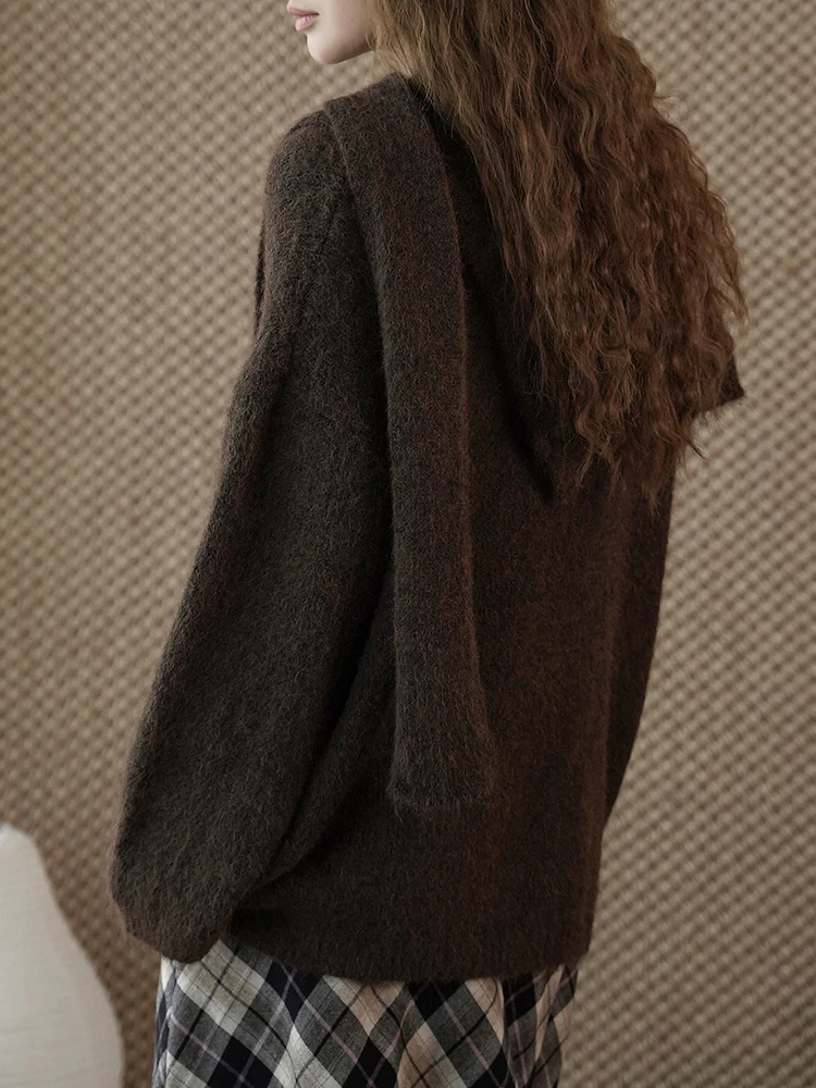 FANAN 2025 شتاء جديد سميك دافئ الحياكة البلوز سترة للنساء شال تصميم بلوزات فضفاضة مكتب ملابس للسيدات الموضة #2