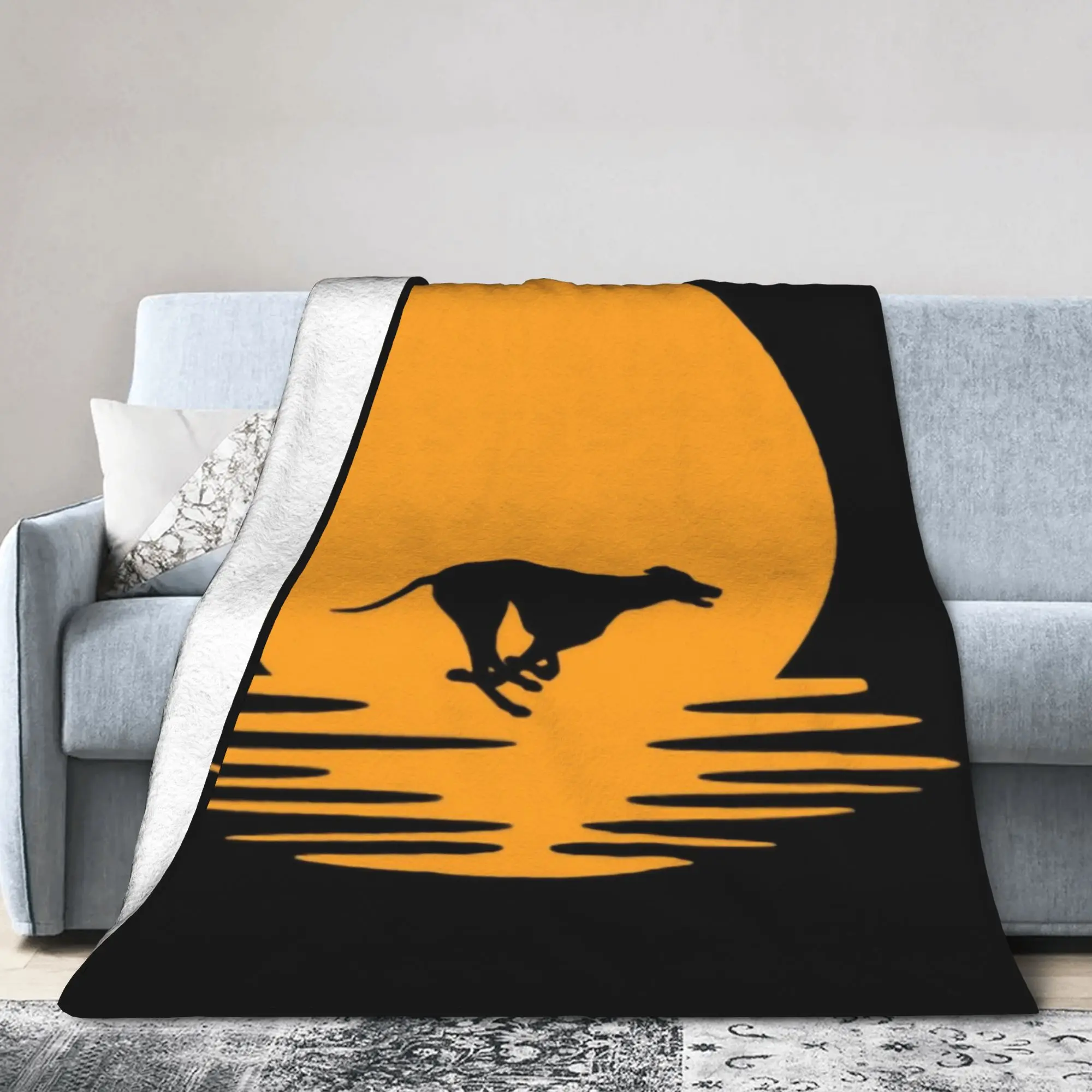 Custom Sunset Greyhound Dog Blanket 3D Print Flannel Fleece Warm Whippet Sighthound Throw Blankets for Car Bed Sofa Bedspreads
