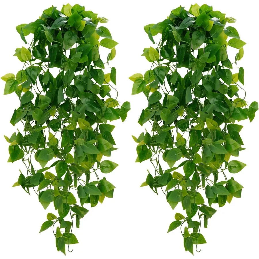 

2 шт. поддельные подвесные растения с искусственными лозами Pothos для внутреннего и наружного декора стен Искусственная зелень в естественном стиле Идеально подходит для Li