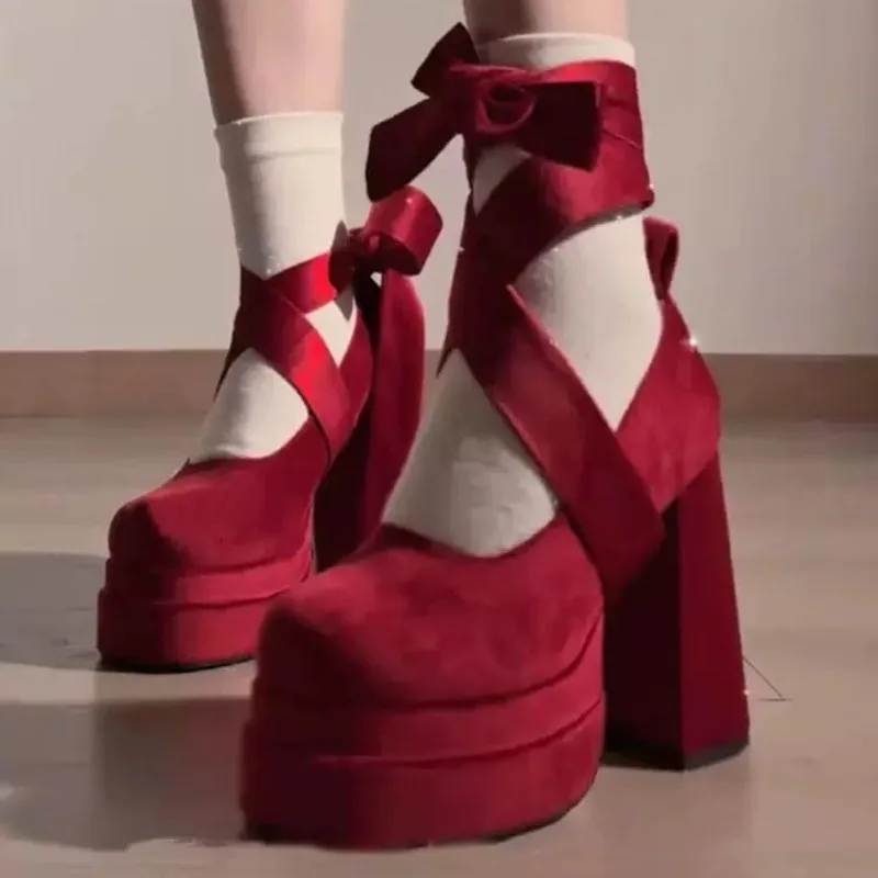 Designer Plattform Frauen Mary Jane Schuhe Damen Mode Kreuz-gebunden Dicke High Heels frauen Elegante Kleid Pumpen Chunky schuhe