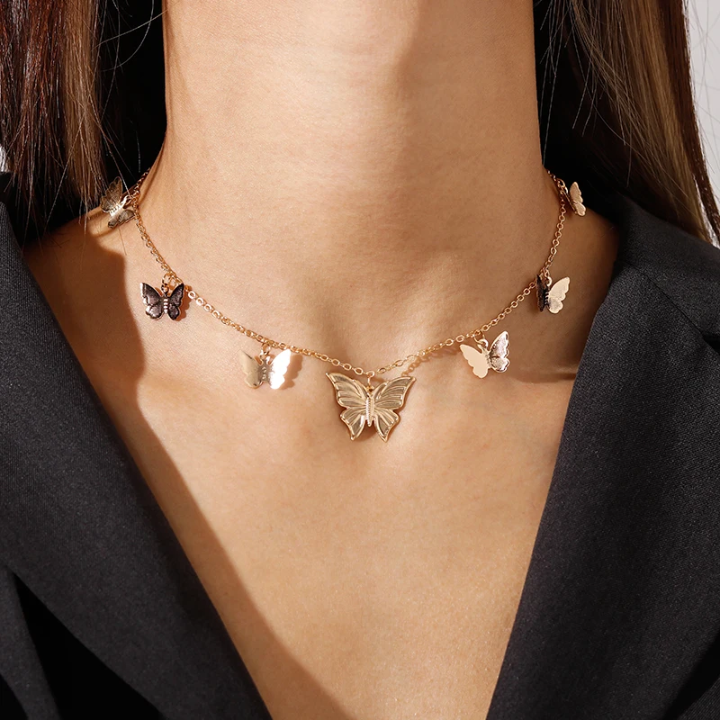 Aihua Niedliche kleine türkische Glücksauge-Schmetterlings-Halskette für Frauen, Statement-Halskette, Halsketten, Chocker, Damenschmuck – Detail 13