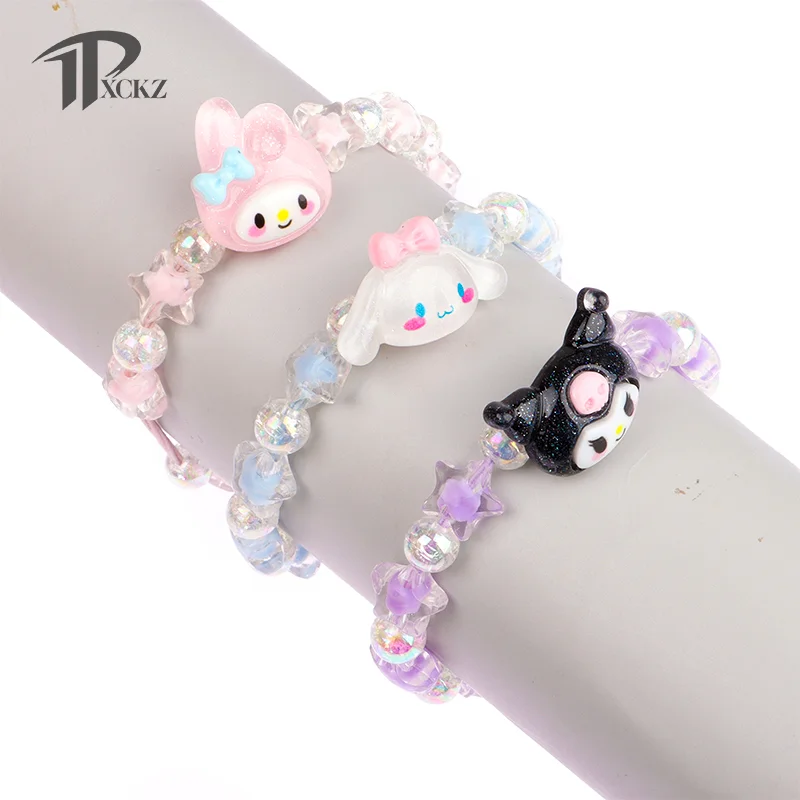 Pulsera de cristal de dibujos animados para niña, brazalete de dibujos animados, regalo de cumpleaños, Cinnamoroll, Kuromi, My Melody