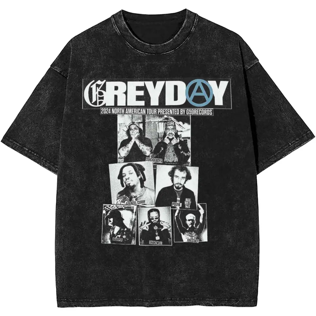 Grey Day 2024 Tour Suicideboys Outfit Washed T Shirt for Men Women Streetwear Hip Hop T-Shirts Graphic Outfits For Fan Tees