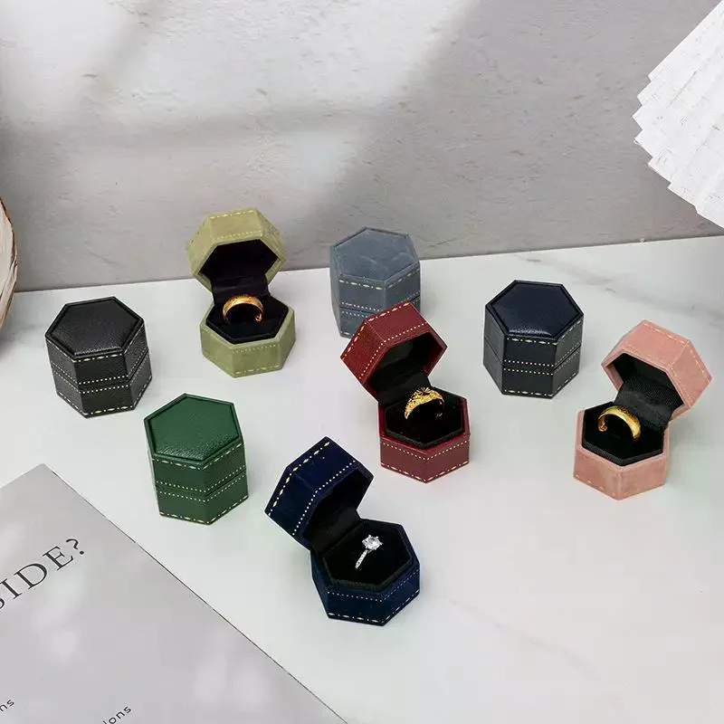 Vintage Hexagon Jewelry Single Ring Box Empty Case Holder For Engagement Wedding Ceremony Valentines Day Gift Organizer