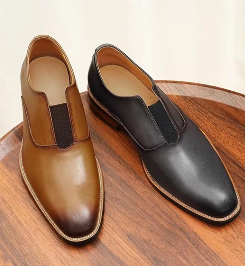 

One-piece High Quality Leather Shoes For Men New Style Genuine Leather Loafers First-layer Cowhide Elastic Business Casual Shoes