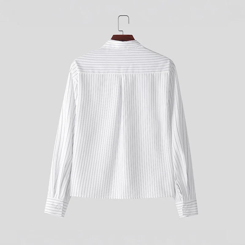 New British Retro Men Striped Shirts Trendy Loose Lapel Long Sleeve Cardigan Tops Autumn Leisure High Quality Basic Blouse S-2XL