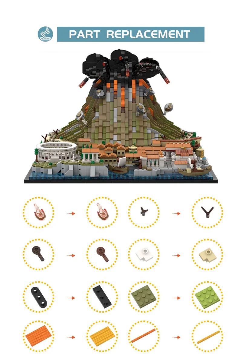 MOC Vesuvius Pompeii Castle Palace Building Block Set Volcano Eruption Bricks Building Blocks Children Birthday Christmas Gifts