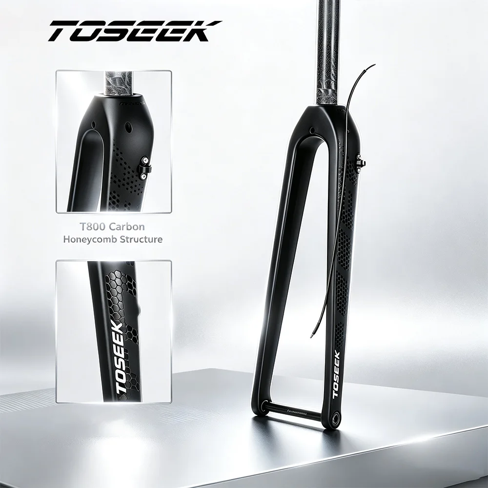 TOSEEK T800 Carbon Fork 700C*32mm Road Bike Straight Gravel Fork Thru Axle 12*100mm QR Axle 9*100mm Bicycle Front Forks