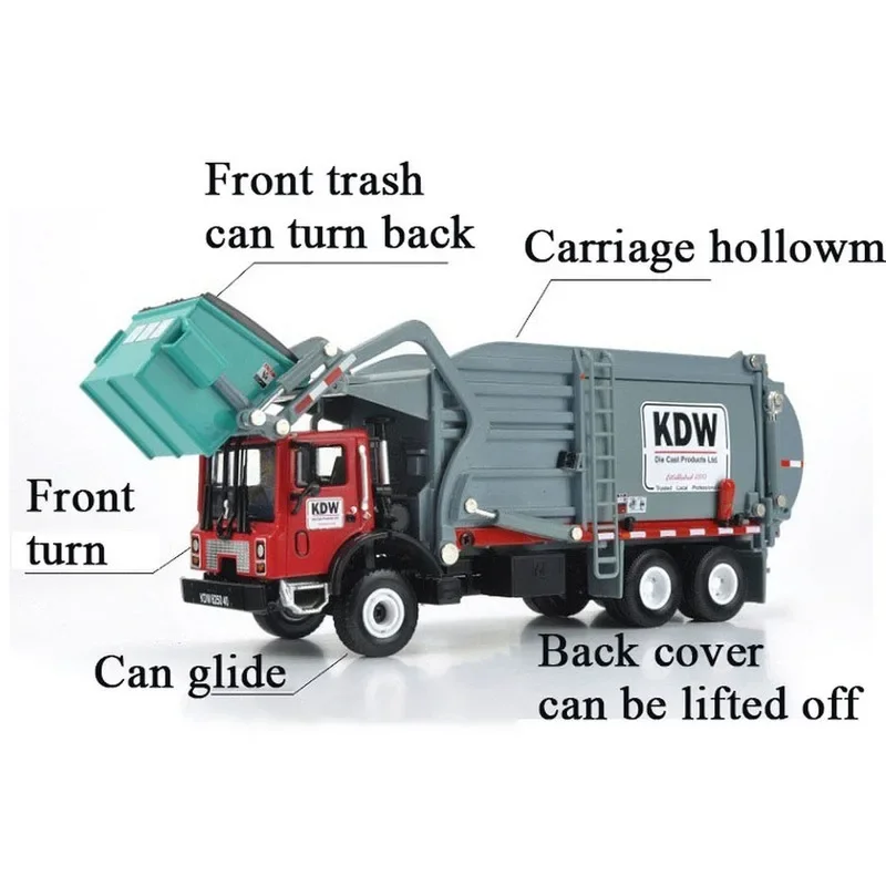 1:24 Garbage Truck Cleaning Vehicle Model Alloy Materials Handling Garbage Truck Sanitation Trucks Clean Car Toy for Kids Gift