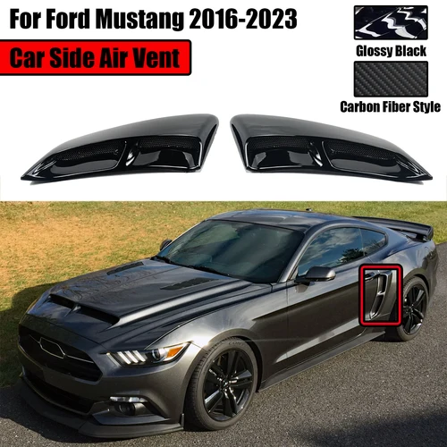 Imagen 1 del producto 2 uds para Ford Mustang 2016-2023 salidas de aire laterales de coche guardabarros trasero salida Scoop Trim puerta Exterior negro brillante estilo de fibra de carbono