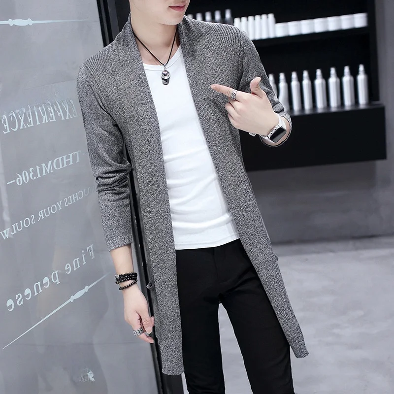 

Men's Knitted Casual Long Coat Spring Autumn Lightweight Flip Collar Slim Fit Pullover Top Polyester Fiber Double Sided Wear