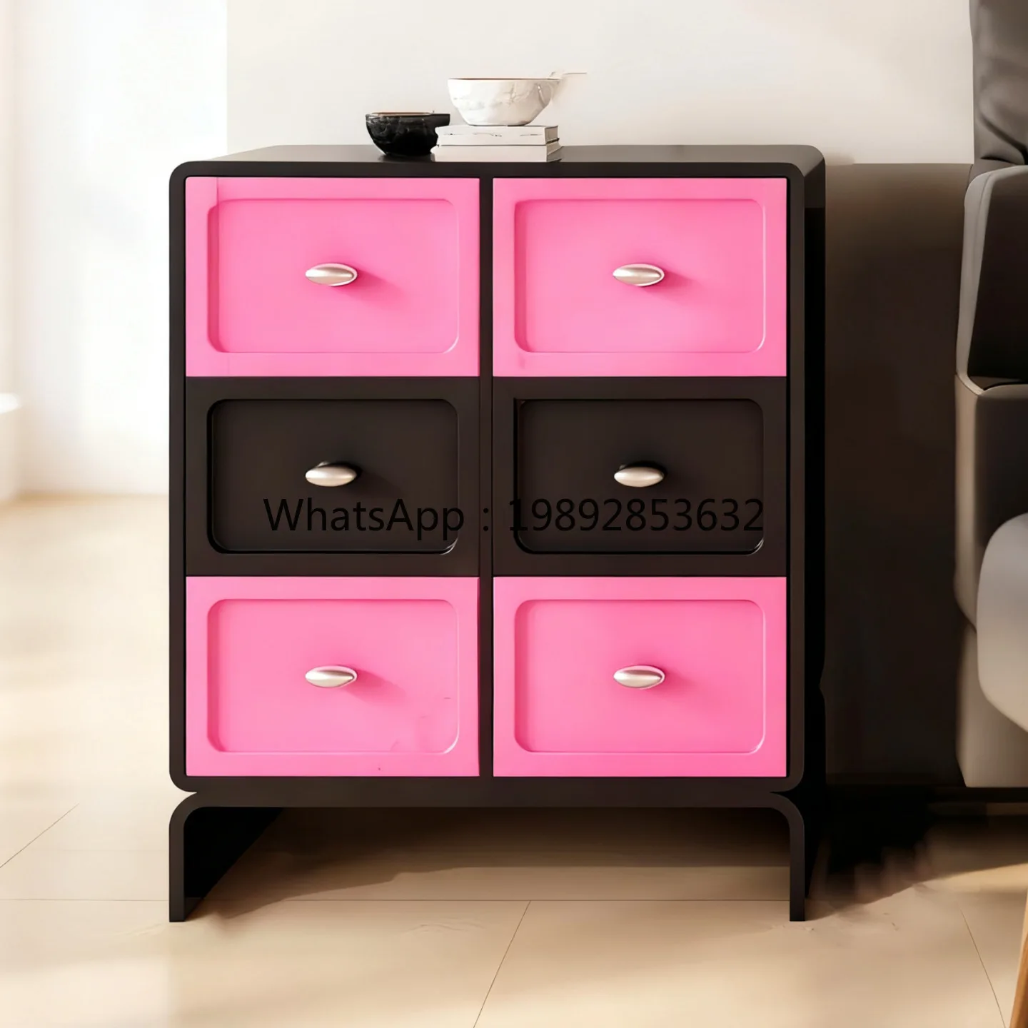 LYY الحد الأدنى البيانو ورنيش ستة أدراج خشب متين مدخل خزانة متعددة الوظائف خزانة جانبية التخزين المنظم #3