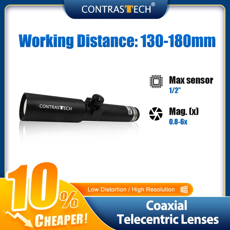 

WD 130mm-180mm Machine Vision C-mount Optics 0.3X-6.0X 1/2" 1/3" Telecentric Lens for Label Inspection Contrastech