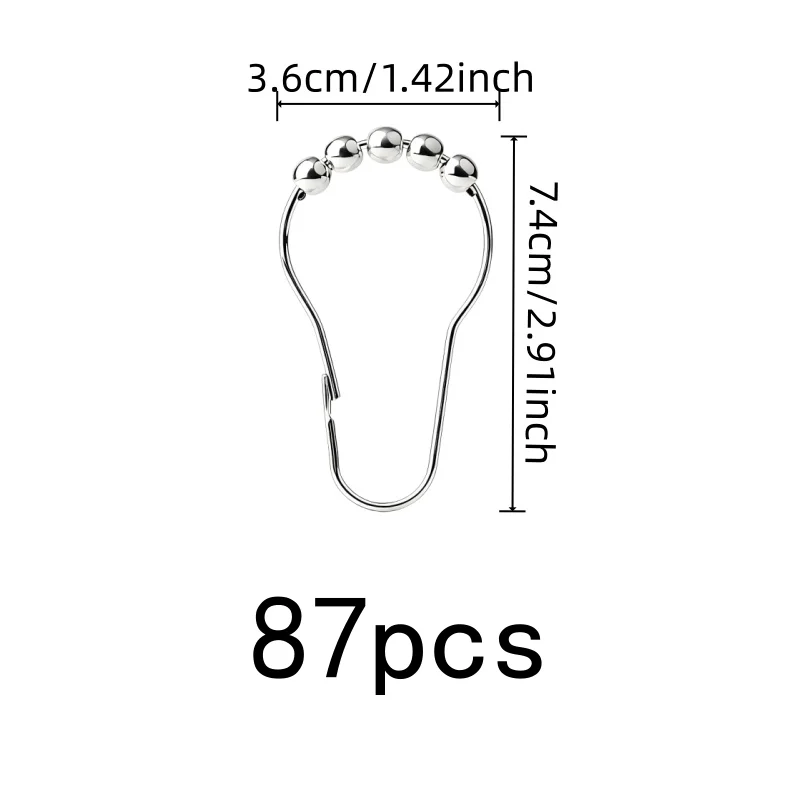 Rolling Ball Smooth Glide 87 pcs Gourd Hooks, Anti-Fall, Home Bathroom & Bedroom Curtain Rod, Easy Slide No Sticking