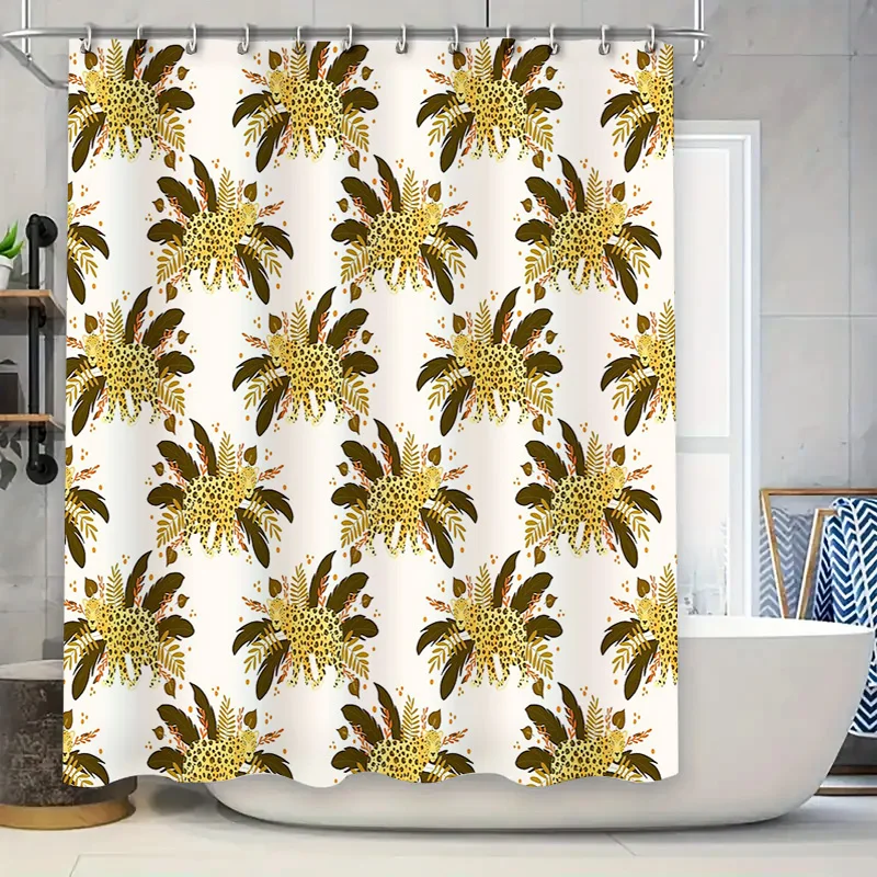 

Bathroom Shower Curtain Botanical Leaf Pattern Waterproof Fabric Decor Vintage Farmhouse Rustic Shower Liner