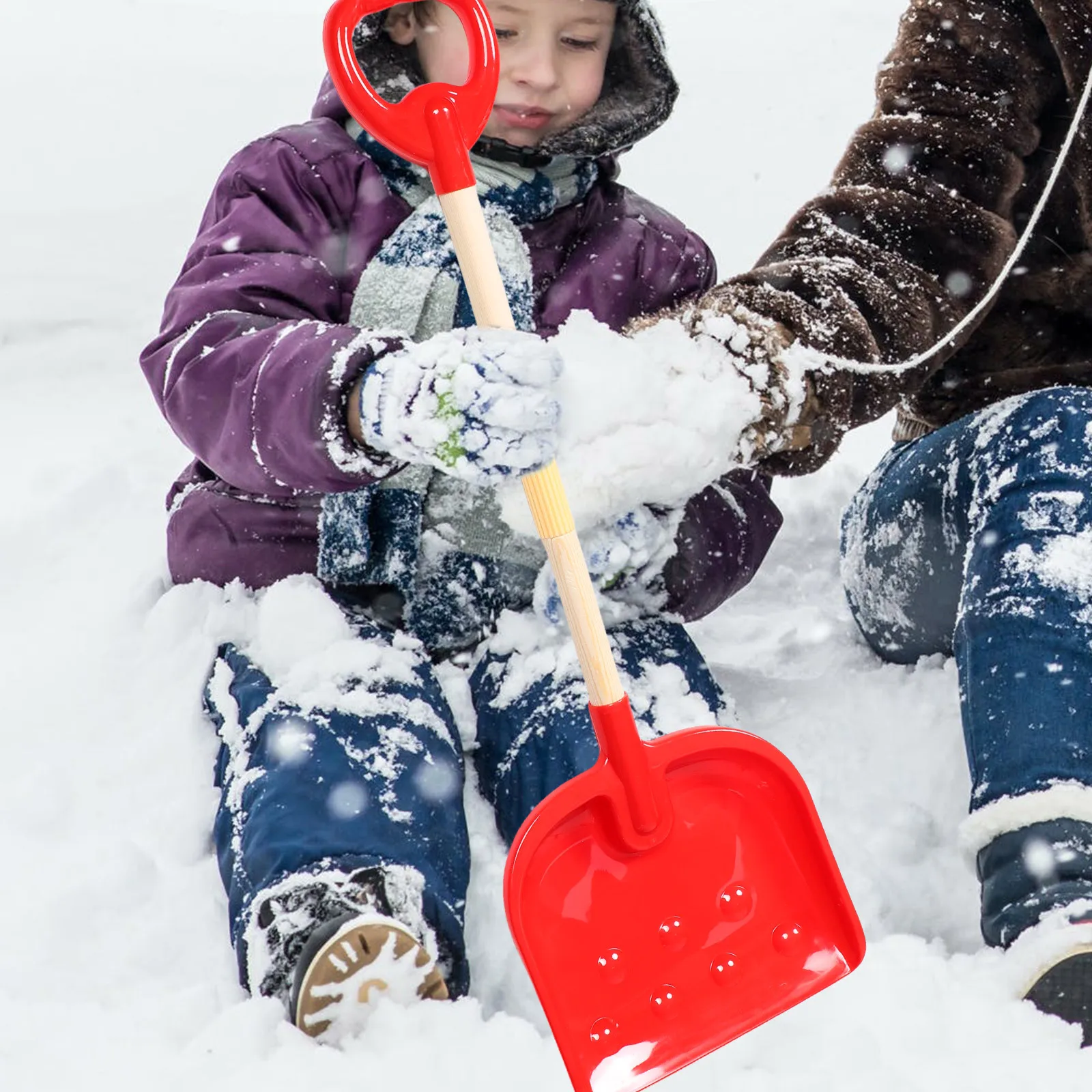 Pelle à neige pour enfants, manche en bois rouge, plastique léger pour l'hiver, jeu en plein air, activités de plage de sable