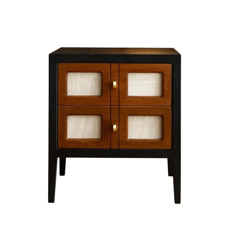

French retro black bedside table contrasting color simple side cabinet Nanyang style Chinese style solid wood full solid wood