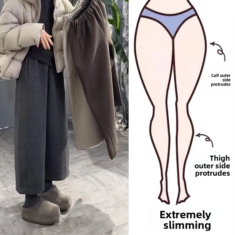 

Женские утепленные брюки больших размеров на флисовой подкладке, широкие, с высокой талией, осенне-зимние, повседневные, укороченные, шерстяные