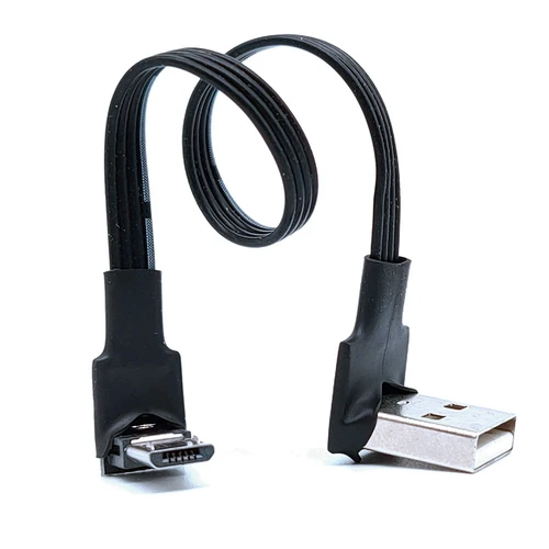 Imagen 1 del producto Cable de datos USB Micro USB macho a USB macho de 90 grados en ángulo izquierdo y derecho súper plano flexible hacia arriba, hacia abajo y hacia abajo