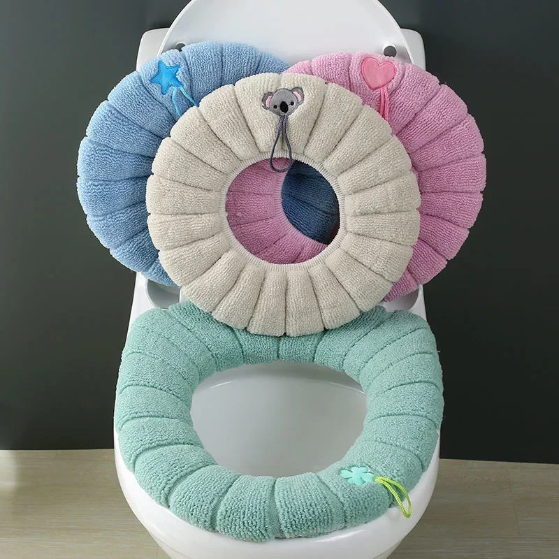 Winter Warm Toilet Seat Cover Mat Bathroom Toilet Pad Cushion with Handle Thicker Soft Washable Closestool Warmer Accessories