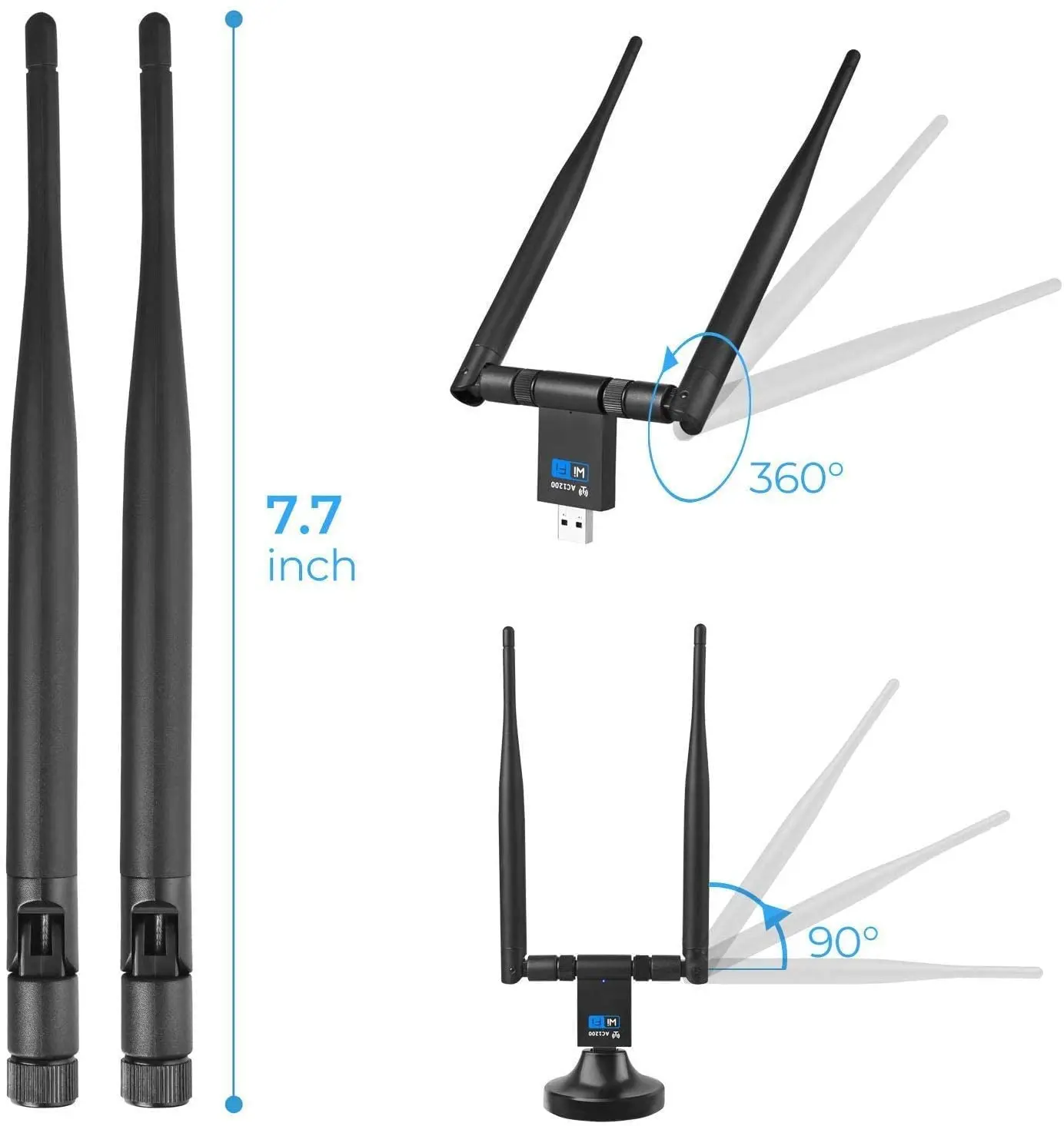 1200Mbps Adaptor WiFi Nirkabel USB 3.0 Dongle 2.4G/5G Jaringan Sinyal Stabil Jarak Jauh untuk Windows XP/10/8//7/Visa/Mac15.6-10.1