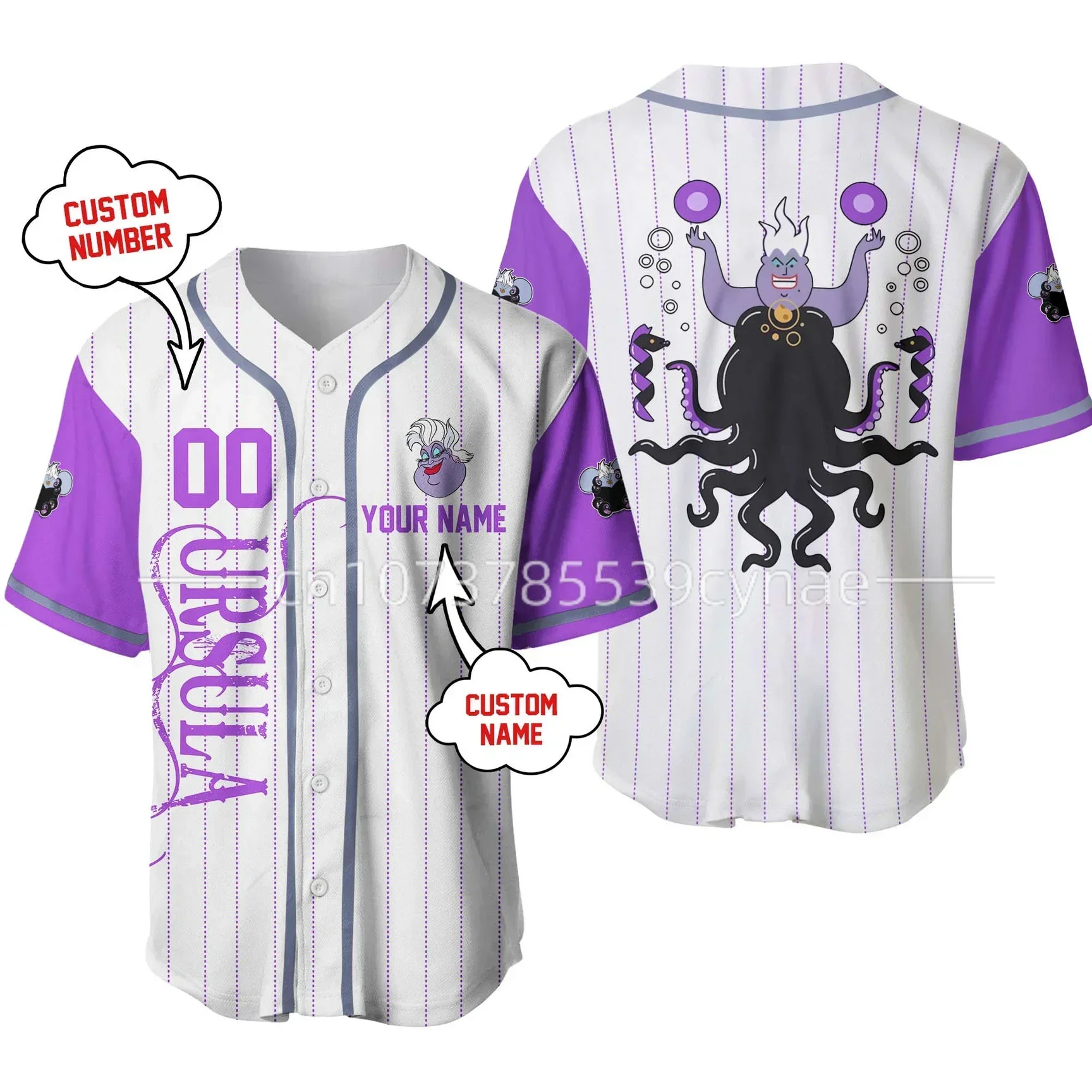 2024 New Disney Baseball Jersey Ursula Baseball Shirt Casual Fashion Street Free Customized Name Baseball Shirt