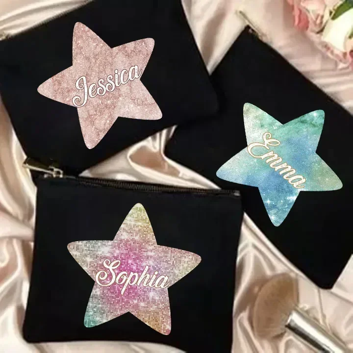 

Star Print Pencil Case Personalized Custom Name Makeup Bag Travel Toiletry Pouch Gift for Girls Stationery Supplies Storage Bags