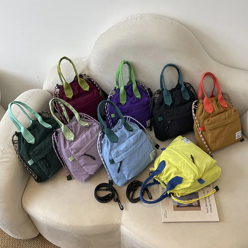 Korean Style Kids Drawstring Bucket Bag, Color Block Handbag Crossbody Shoulder Bag for Boys Girls, Parent-child Matching Bag