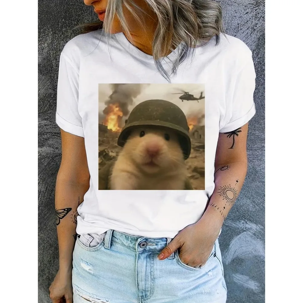 Funny Screaming Hamster Graphic Print Creative Top Casual Short Sleeve Crew Neck T-shirt Clothing for Summer Women Men Clothing