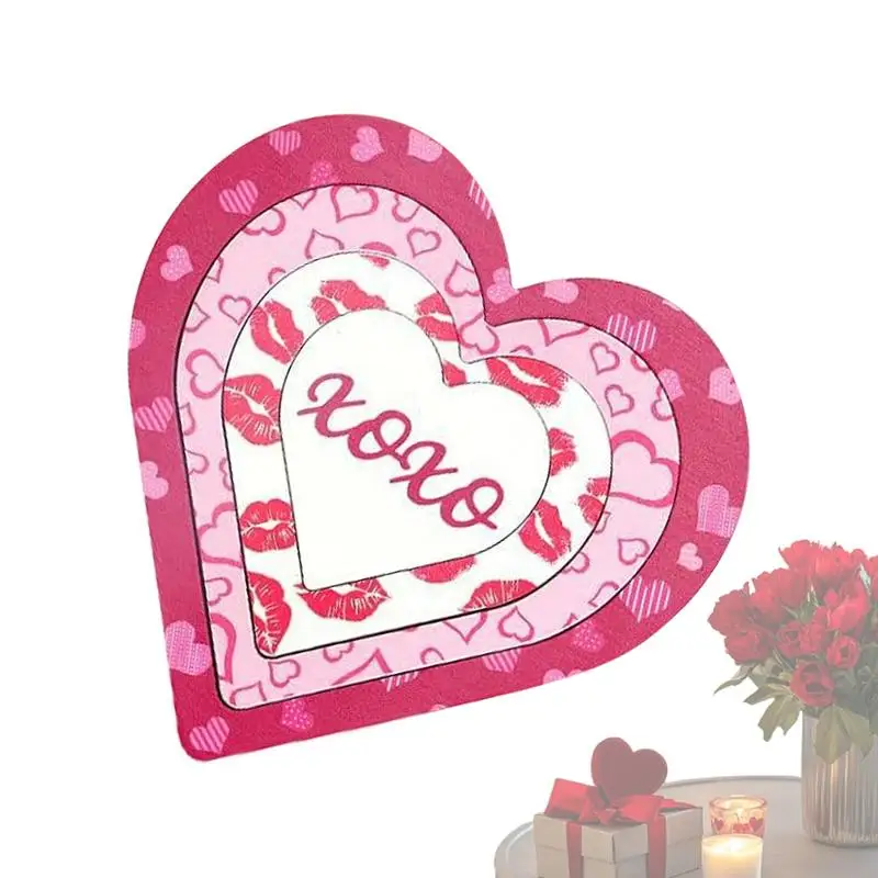 Valentine Wooden Sign Double-Sided Wood Heart Signs 4 Pieces Valentines Table Sign Tiered Tray Sign Farmhouse Tabletop