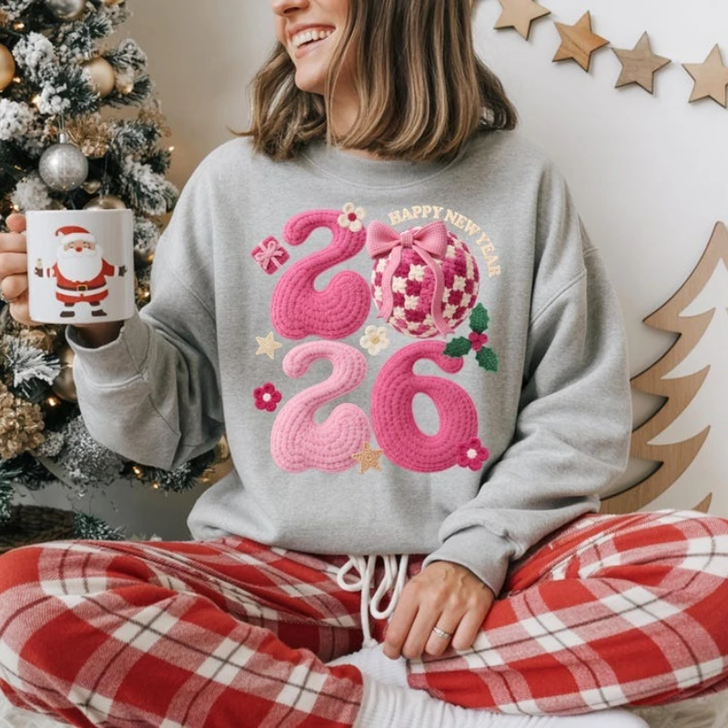 

DTF с Новым годом 2026, пряжа для вязания крючком, Рождественская вечеринка, сублимационная защелка, крючок, осенне-зимняя толстовка, термосвитер с капюшоном, пуловер
