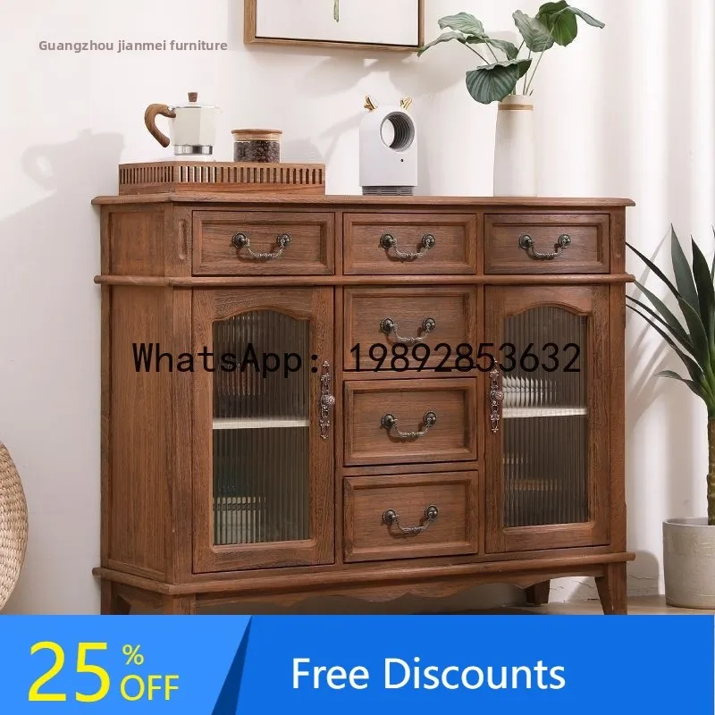 

CZ American Solid Wood Sideboard European Restaurant Living Room Storage Cabinet Kitchen Multi-Functional Storage Cabinet