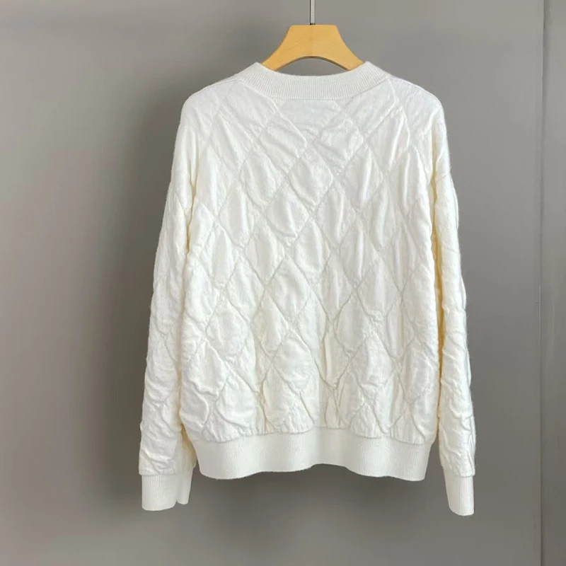 แจ็คเก็ตแคชเมียร์แขนยาวอเนกประสงค์ของผู้หญิง, แจ็คเก็ตซิปรูปเพชร, เสื้อสเวตเตอร์แคชเมียร์ 100% คุณภาพสูง, ฤดูใบไม้ร่วง, ใหม่