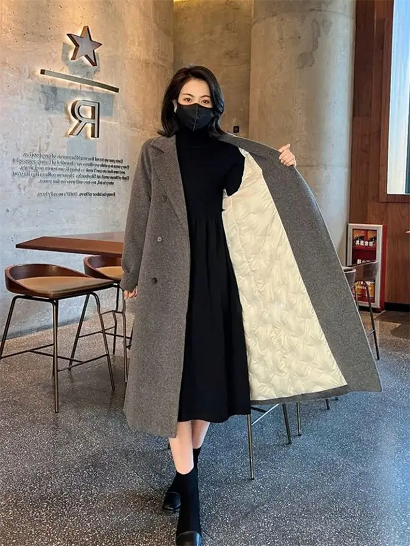 

Parkas Coat Women's 2022 Autumn And Winter Korean Medium Long Hepburn Style White Duck Down Liner Woolen Jacket Windbreaker T158