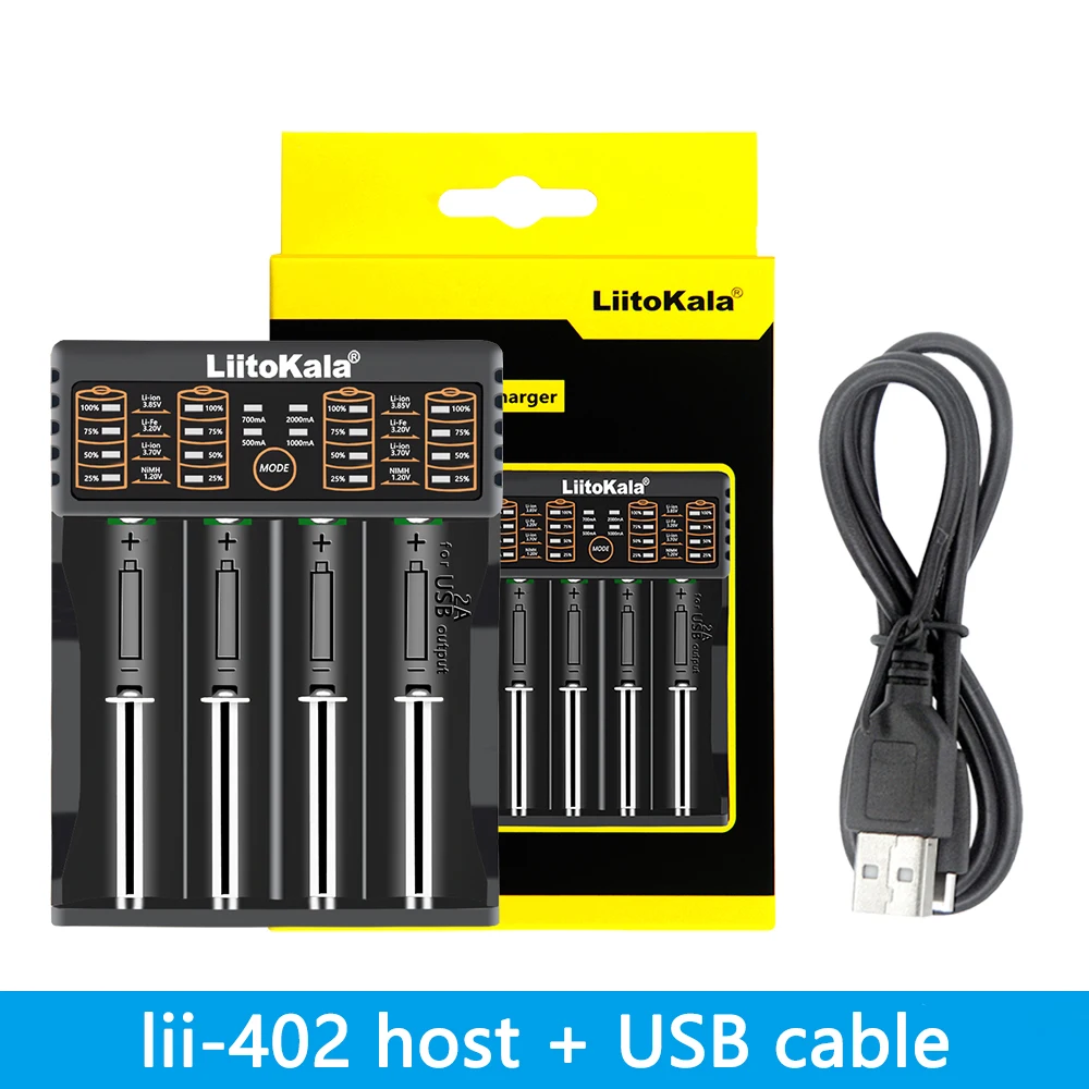 LiitoKala Lii‑402 Smart Battery Charger 1.2V 3.7V 3.2V 3.85V For 26650 18650 16340 14500 Rechargeable Battery USB‑C Power Bank